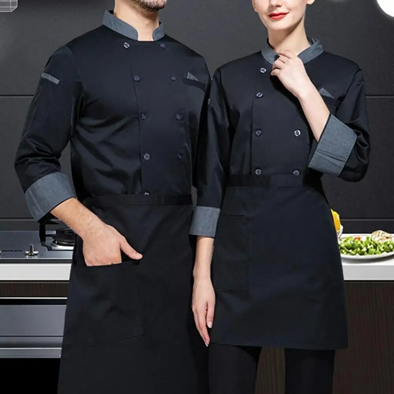 Casaco Chef trespassado, casaco de manga comprida, gola, uniforme de bolso, restaurante, hotel, trabalho, roupas de cozinha