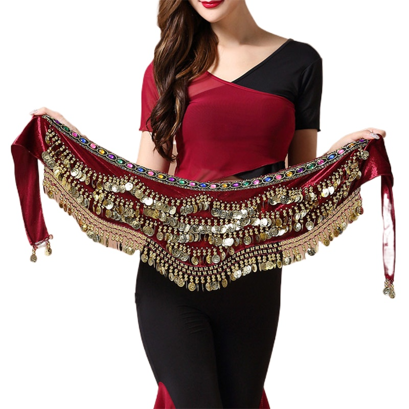 Oosterse/Indische Buikdans Muntriem Bellydance Hippe Sjaal Gouden Munten Buikdans Kostuum Accessoires Dansen Muntriem