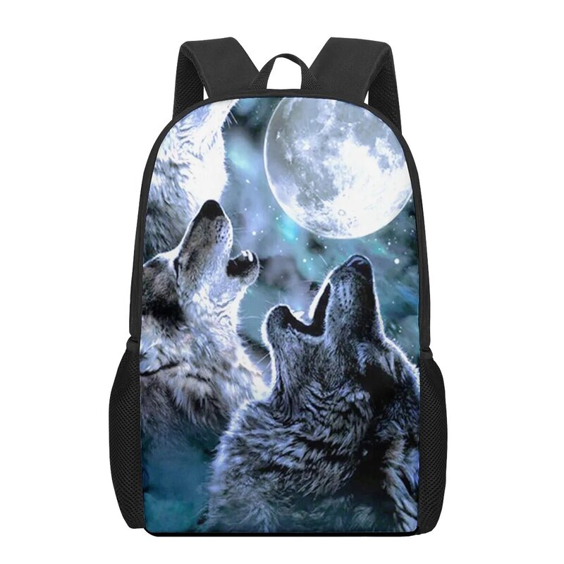 Fierce Wolf-mochilas escolares con estampado 3D de 16 pulgadas para niños y niñas, mochilas negras para libros
