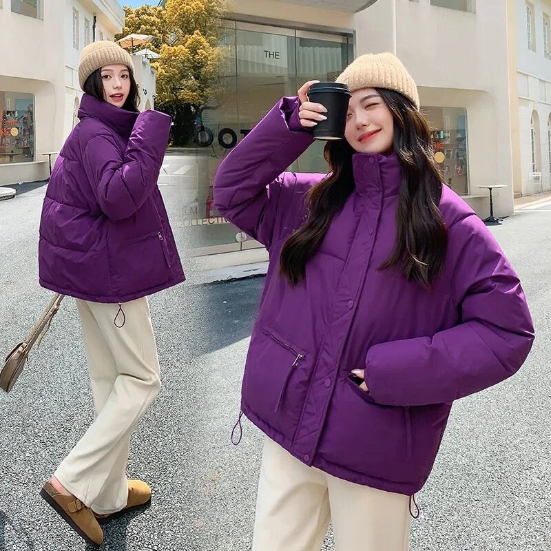 Mantel katun berpelapis untuk wanita baru 2023 jaket musim gugur musim dingin kerah berdiri mode mantel parka bantalan katun bersalju hangat untuk wanita