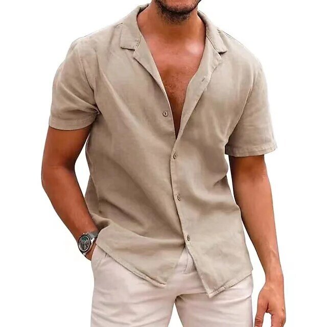 Nowa męska koszula w jednolitym kolorze bez mechacenia, wygodna i modna, luźna koszulka z krótkim rękawem