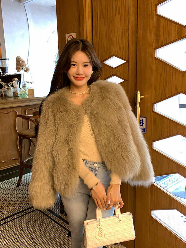 Elegant Women Faux Fur Coat Autumn Winter High Quality    Cropped Fluffy     Shaggy Soft  T867