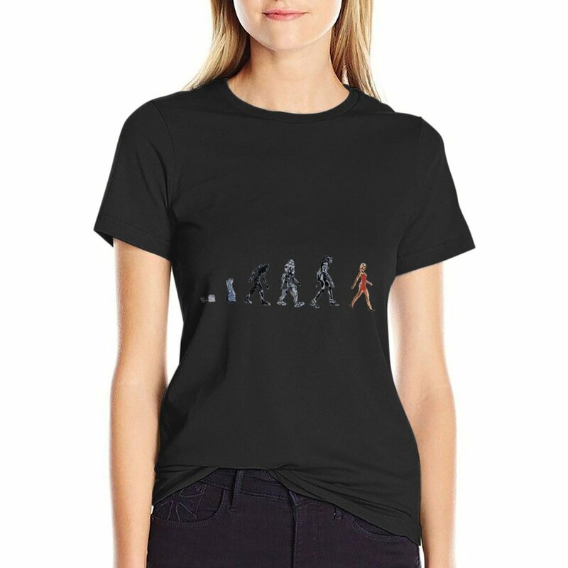 Evolution of The Cylon 여성용 반팔 티셔츠, 플러스 사이즈 상의, 오버사이즈 운동 셔츠, 숙녀 의류