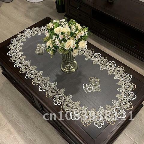 Modern Oval Tablecloth European Embroidered Tea Table Cloth Lace Dining Table Cover TV Cabinet Covers for Home Hotel Decor