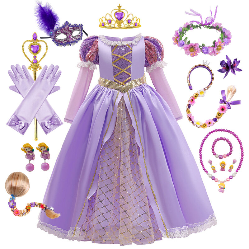 Robe de princesse Raiponce pour filles, costume Cosplay plus riche, Halloween, Noël, carnaval, fête d'anniversaire, paupières, bébé, enfant