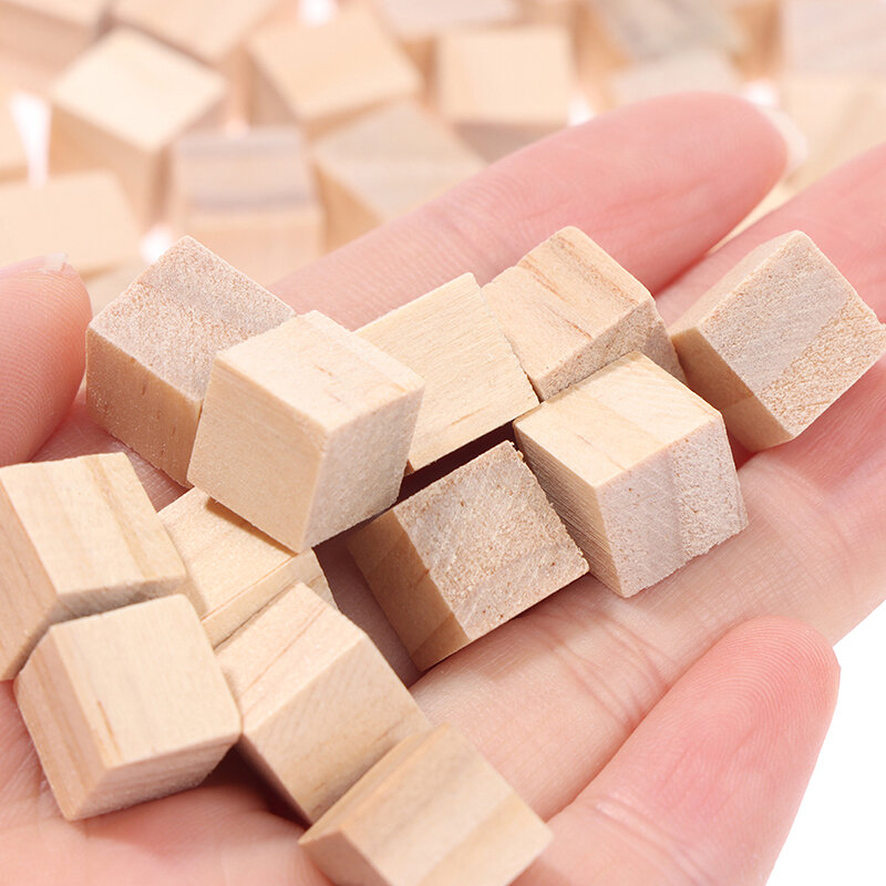 100pcs Unfinished Blank Mini DIY Wooden Square Solid Cubes for Woodwork Craft
