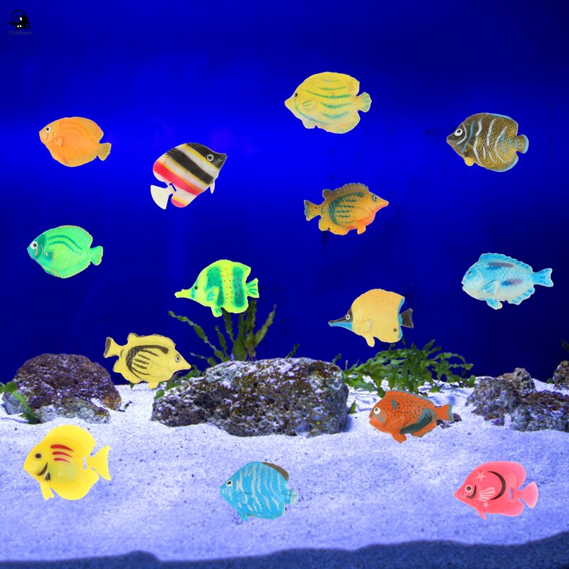 20Pcs Tropical Fish Figure Play Set with Plastic Fish Toys Fake Small Plastic Fish Assorted Fishes Baby Bath Toy