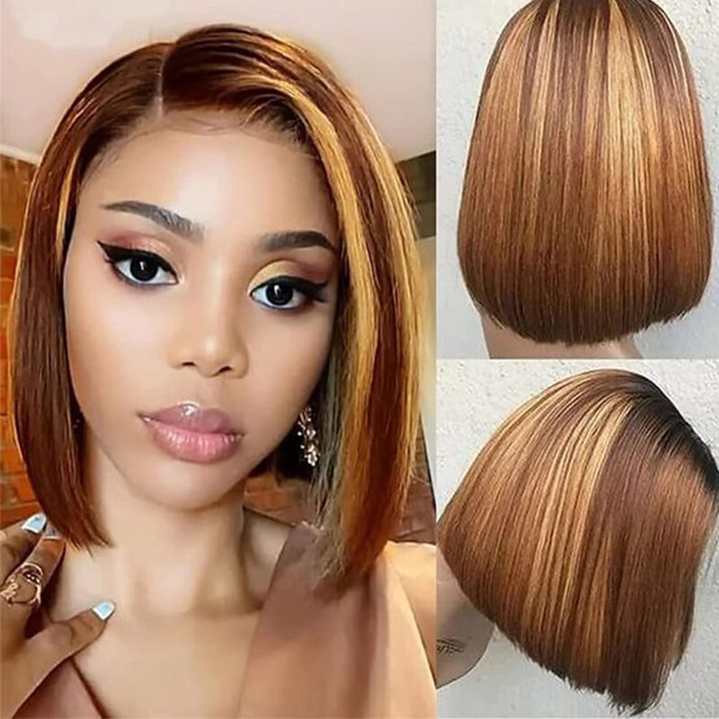 Highlight Wig Human Hair Bob Wig Pre Plucked Short Straight Bob Wig Lace Front Human Hair Wigs Piano Cheap Wig On Clearance Seal