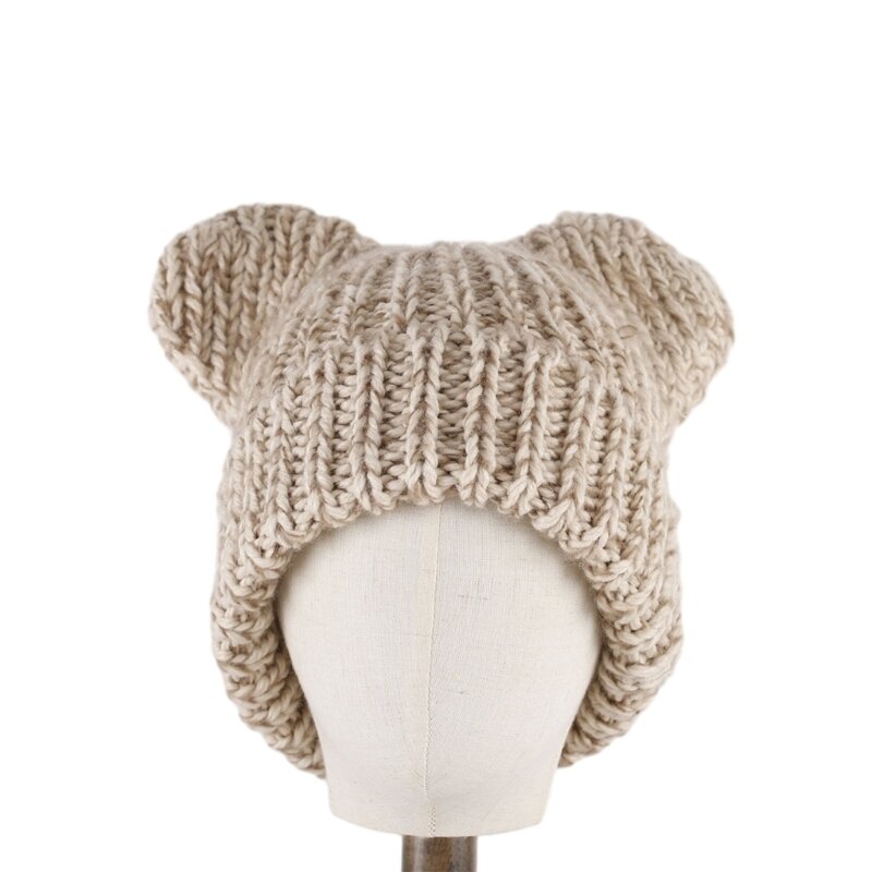 Orecchie invernali lavorate a maglia per ragazze Regali orso lavorato a maglia Y2K Cappello invernale Adulti Bambini