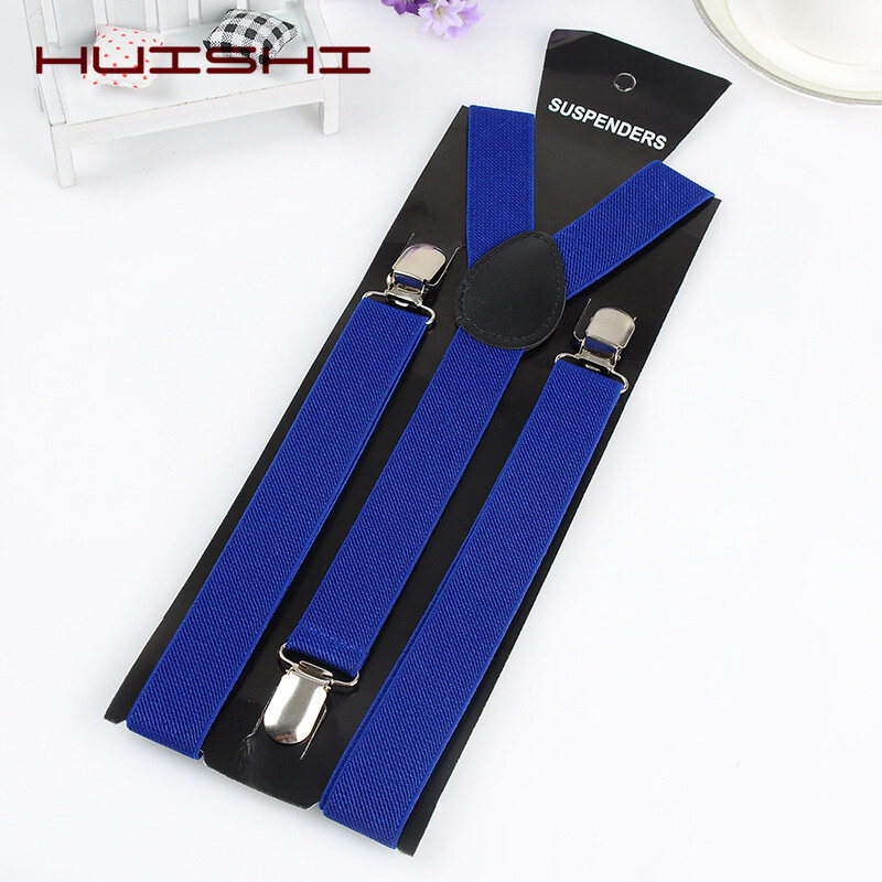 Solid Color Elastic Leather Suspenders Clip-on Buckle Men Straps Adjustable Elastic Y-Back Braces For Wedding Suit Accessories