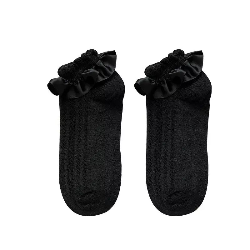 Women's Lolita  Ruffle Socks With Frill Black White Kawaii Cotton Lace Socks Low Cut Socks Cartoon Sweet Girls Hosiery