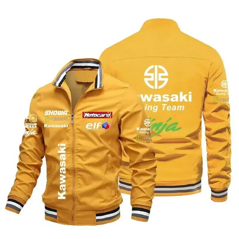 Jaket motor Kawasaki pria, jaket Kawasaki Logo cetak pengendara sepeda motor, pakaian olahraga luar ruangan, jaket balap, pakaian Kawasaki pria
