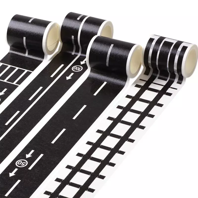 Washi Tape de papel con diseño de curva de tren de ferrocarril, cinta adhesiva de tráfico de carretera DIY, etiqueta adhesiva de álbum de recortes, 1 pieza, 5m