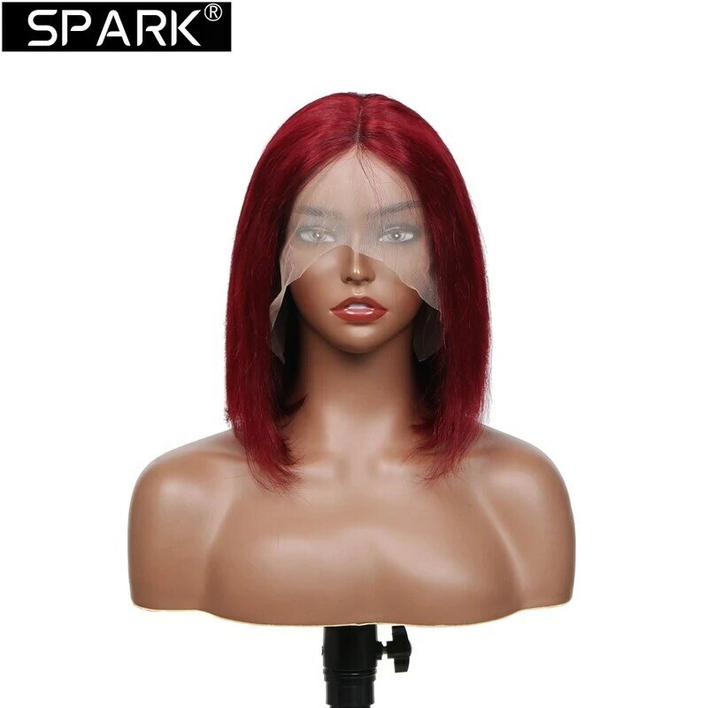SPARK 99j Burgundy Lace Front Bob Wig 100% Human Hair Pre Plucked 13x4 Lace Front Wine Red Short Straight Bob Wig 8-16 Inch