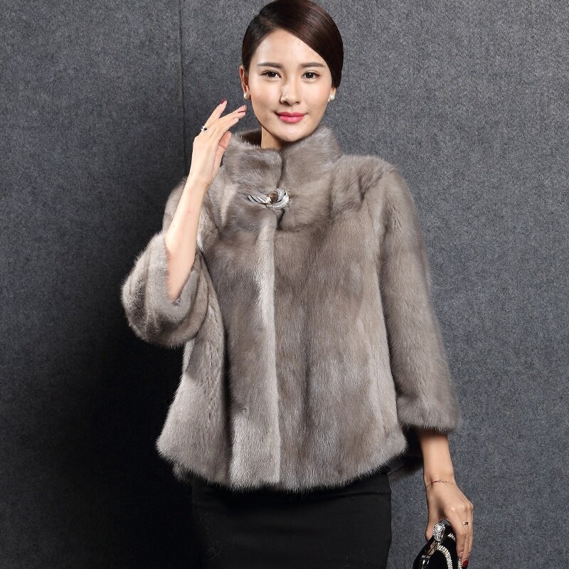 Abbigliamento invernale 2023 visone cappotto di pelliccia da donna colletto alla coreana soprabito giacca di pelliccia di pelle intera capispalla stile corto cappotti
