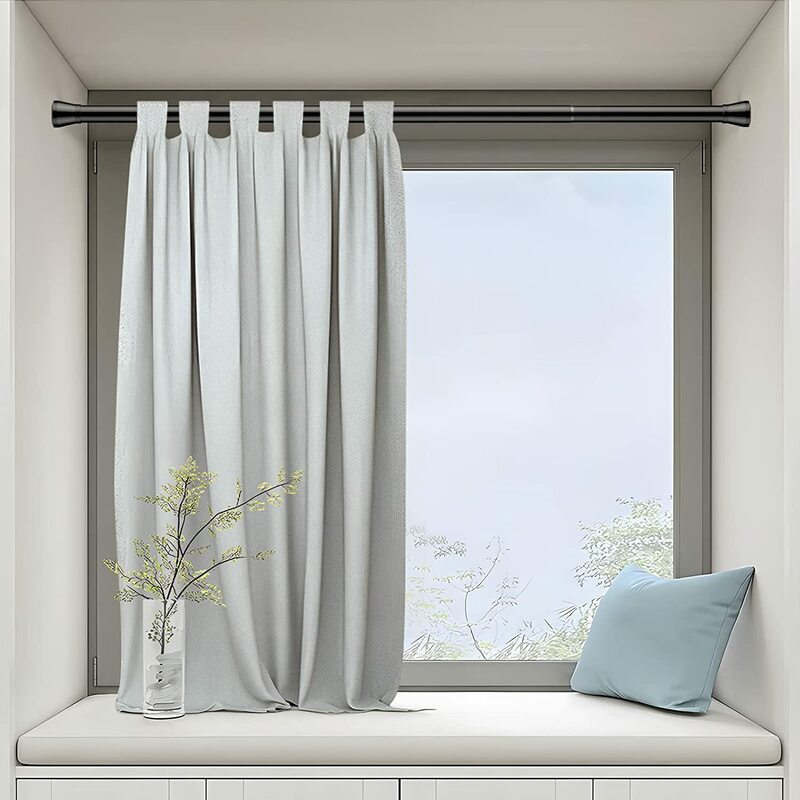 Barra de cortina ajustable de 28 a 48 / 33 a 59 pulgadas, varillas de cortina de resorte sin perforación, presión expandible para armario de cocina, color blanco y negro