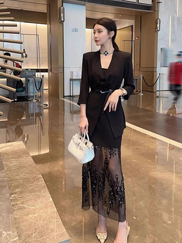 French Style High-end Suit Jacket Summer High-end Delicate Goddess Style Skirt Royal Sister Absolutely Beautiful Two-piece Set