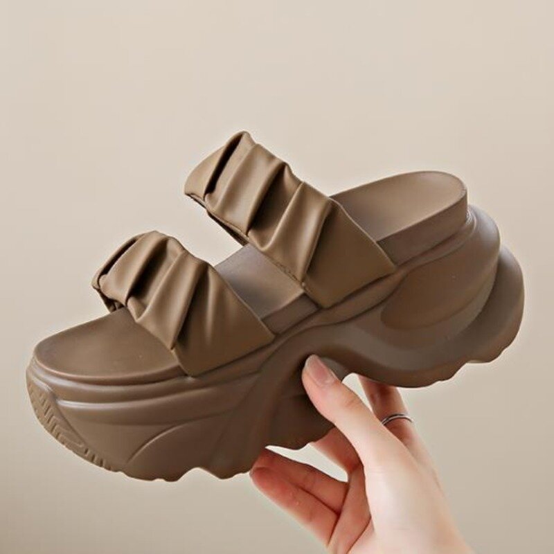 Sandalias de tacón de cuña de 8CM para Mujer, zapatillas de plataforma gruesa, Sandalias de gladiador de fondo grueso, novedad de verano 2024
