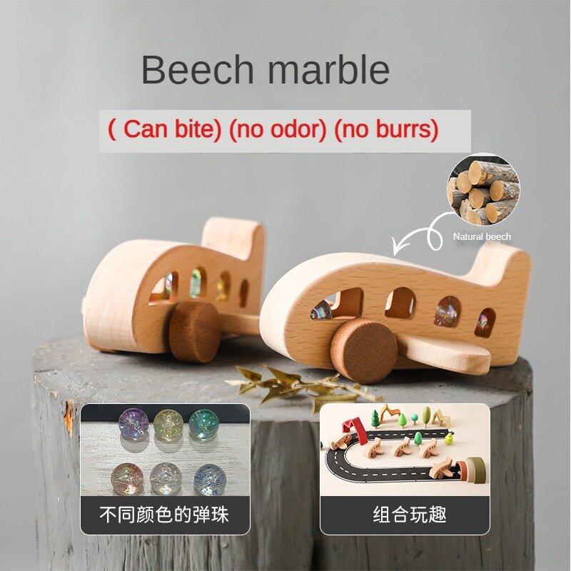 Marbles Aircraft Wooden Building Blocks Children's Wooden Educational Rattles Toy Marbles Cars Model Building Block Ornament