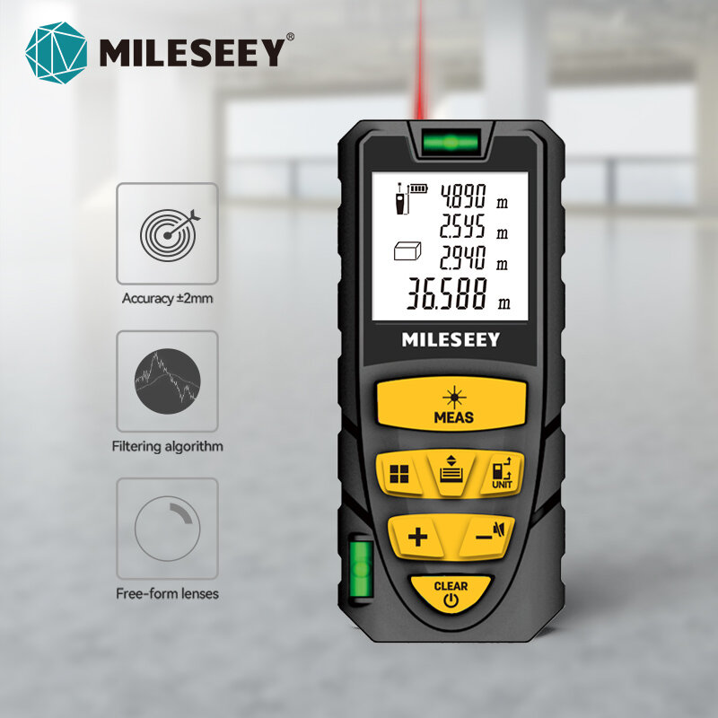 Mileseey-マルチ測定機能を備えたレーザー距離計,配置距離計,s2,40m, 60m, 80m, 100m, 120m