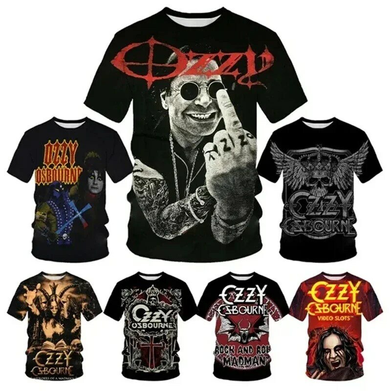 T-shirt imprimé en 3D du groupe de rock punk, haut rétro décontracté, manches courtes, mode créative et évasée, vêtements Ozzy Osununundy
