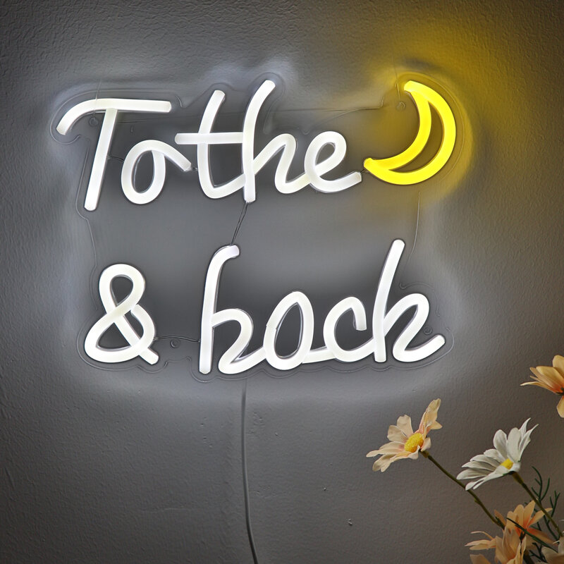 Enseigne au néon murale LED en forme de lettre à la lune et au dos, veilleuse, décoration de chambre, boutique, fête, club, 10.87 en effet x 8.07, 1PC