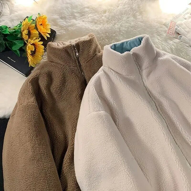 Jaqueta de veludo feminino, casaco de cordeiro duplo, roupas de inverno, novo, 2023