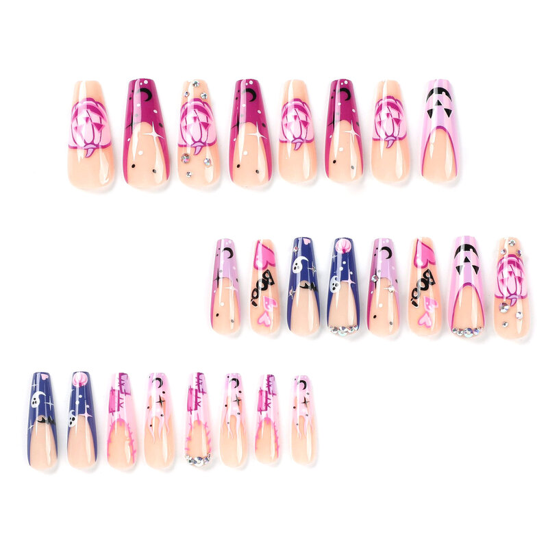 Halloween Theme Ghost Press-on Nail Long Lasting Reusable Nail with Rhinestones for Daily Lives Everyday Use