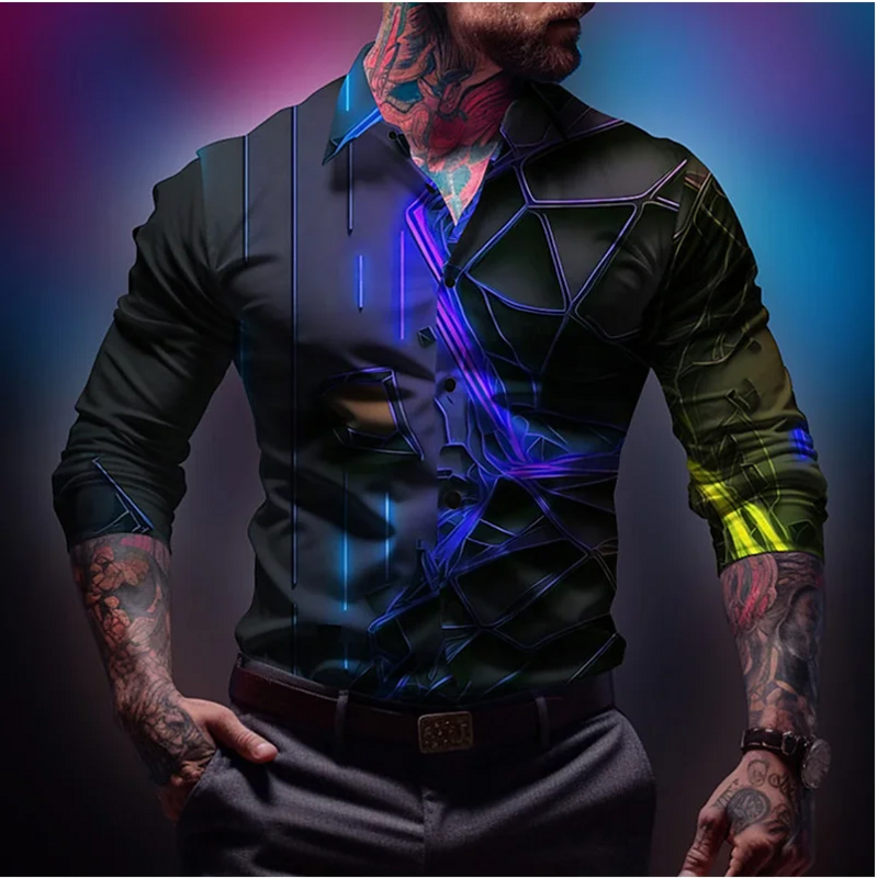 Мужская рубашка с длинными рукавами, Гавайская Повседневная рубашка с 3D принтом музыкальных нот, воротник-стойка, однобортный Кардиган, гавайская рубашка 6XL, лето 2024