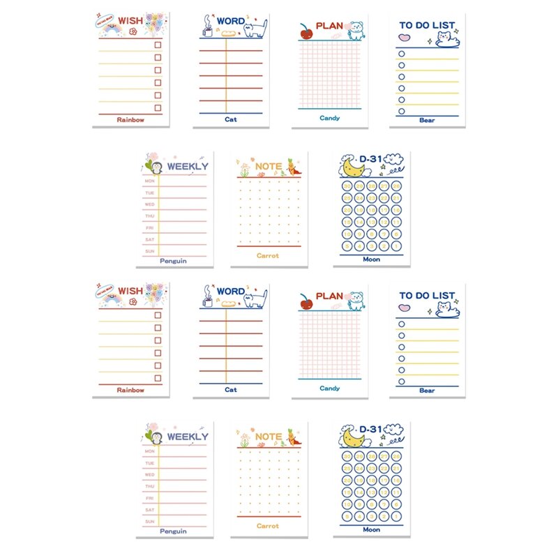 Notas pegajosas alinhadas diariamente para planejador de trabalho Notepad durável, planejador diário bonito, 600 folhas, 14Pack, 9x6