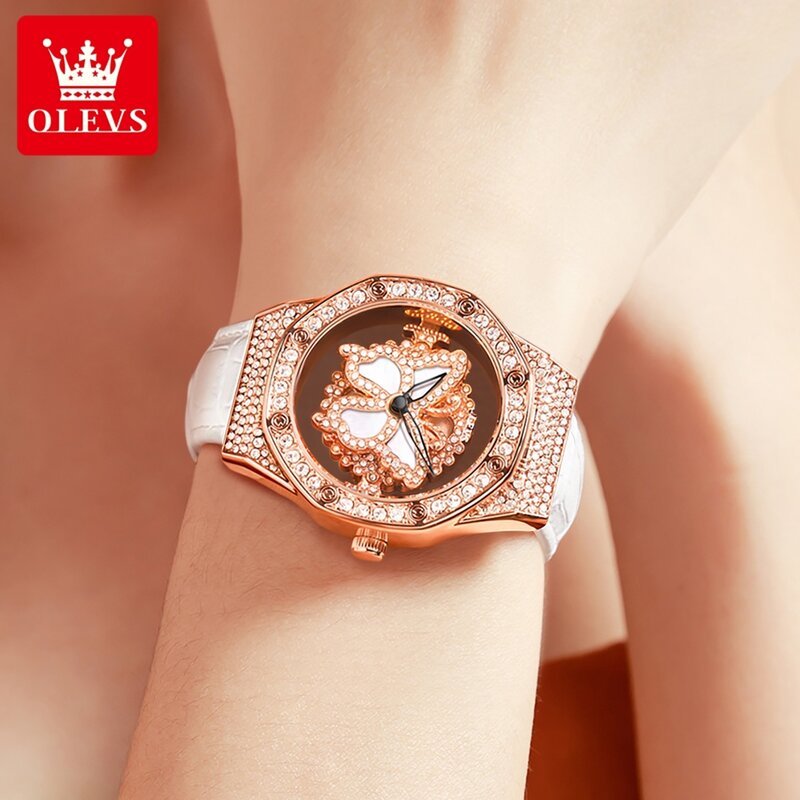 OLEVS Luxury Brand Lady Watch Transparent Butterfly Dial Quartz Watch Exquisite Gift Bracelet Fashion Diamond Women's Watches