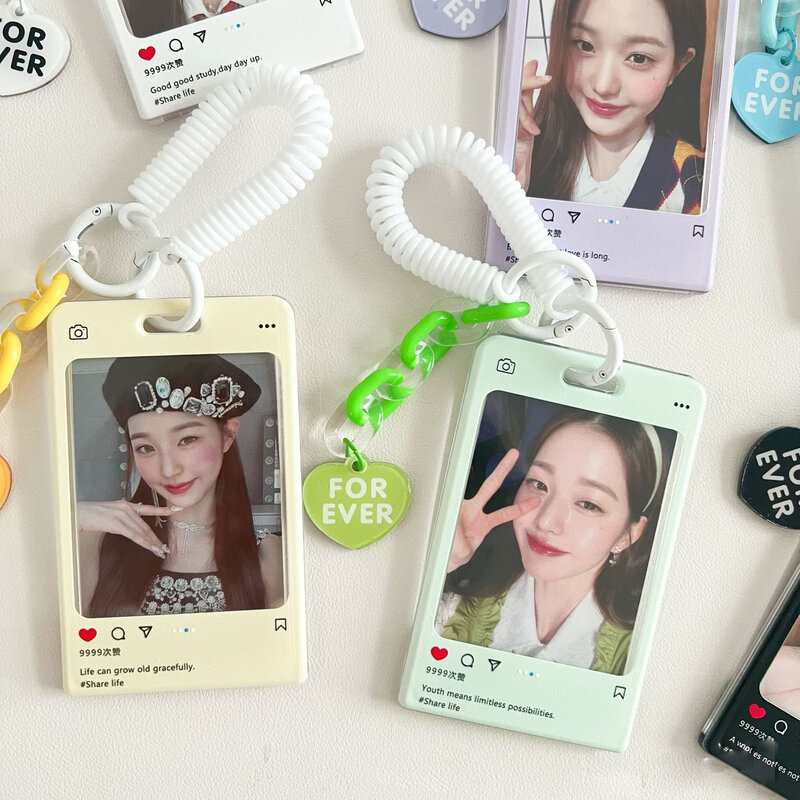 1Pc Cute Photo Card Holder Kpop Idol Postcard Protective Case Bus Student ID Card Sleeves Pendant Keychain Ins Kawaii Stationery