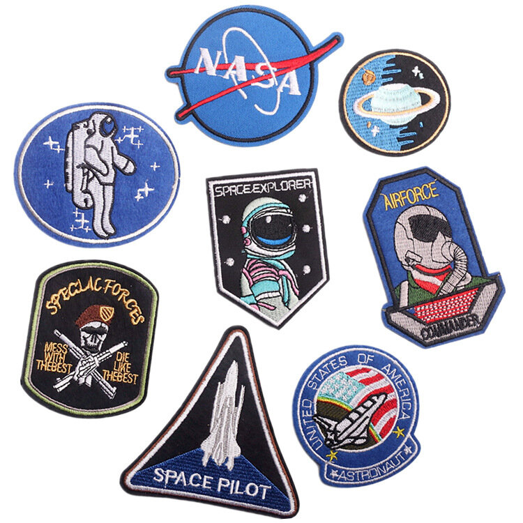 DIY宇宙飛行士星ステッカー、粘着バッジ、鉄パッチ、衣類バッグエンブレム、生地アクセサリー、2024