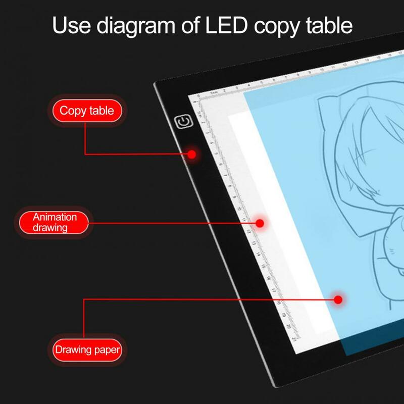 Tablero de dibujo A4, almohadilla de copia LED portátil, larga vida útil, multiusos, práctico, 3 niveles de brillo ajustable, almohadilla de copia LED A4