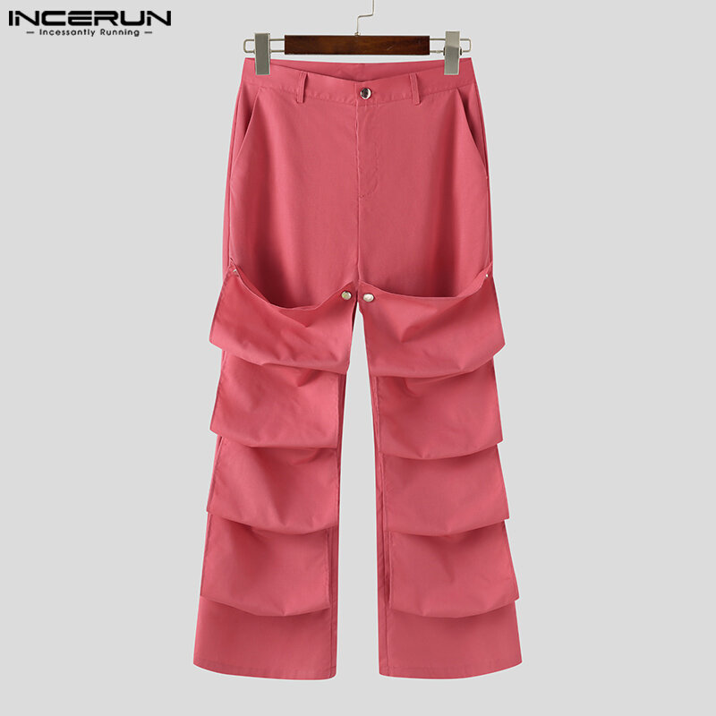 Incerun-メンズ韓国スタイルのロングパンツ,カジュアルウェア,単色,大胆なデザイン,ファッショナブル,S-5XL, 2022
