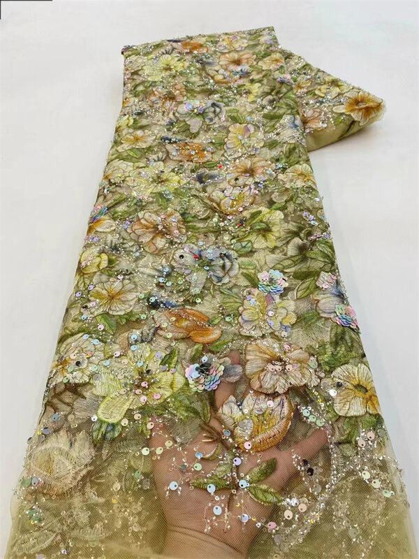 Новейшая африканская кружевная ткань с блестками 2024, Высококачественная кружевная вышивка, высота 5 ярдов, для женского свадебного платья