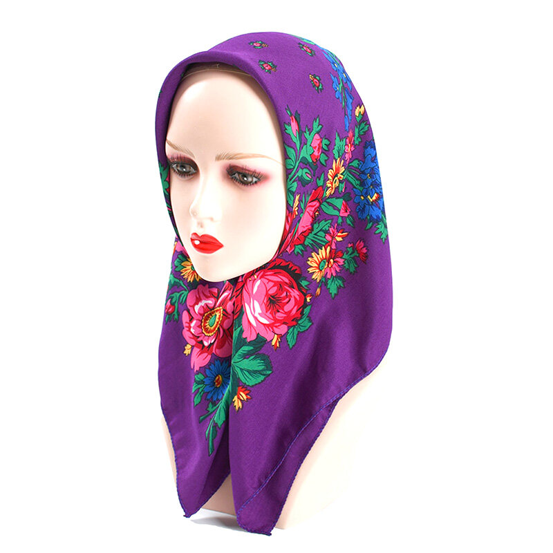 1 buah 70x70cm syal nasional persegi wanita syal kepala cetak motif bunga Retro Rusia syal Bandana Muslim bungkus kepala Babushka syal selendang