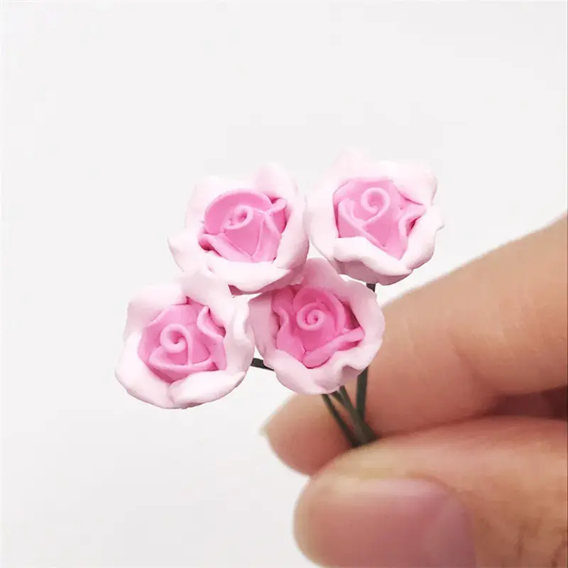10Pcs 1/12ตุ๊กตา House Miniature เรซิ่น Rose จำลองดอกไม้ของเล่น Mini ตกแต่งตุ๊กตาอุปกรณ์เสริม