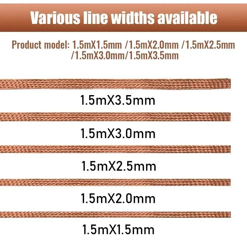 1.0-4.0mm panjang kabel las Desoldering Mesh Braid pita tembaga titik las Solder Remover kawat alat perbaikan untuk Solder