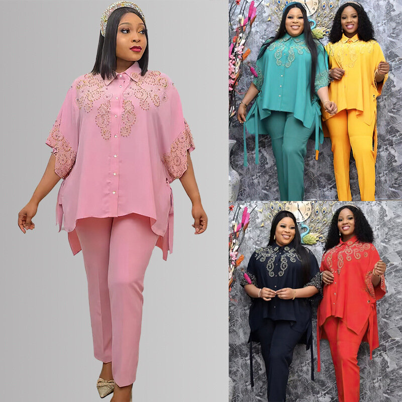 2023 г., Нигерия, высокое количество, оригинальные блестящие женские брюки с жемчугом, 3001 #