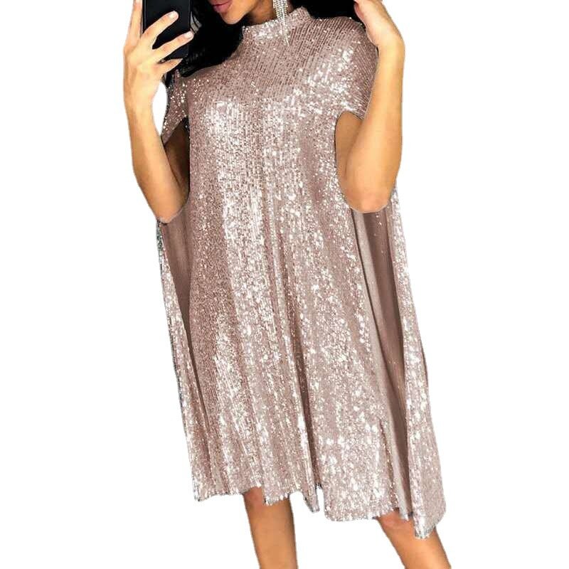 Damski stójka z cekinami suknie balowe luźna odzież wysoka ubrania damskie 2024 nowe świecące sukienka na przyjęcie urodzinowe mody