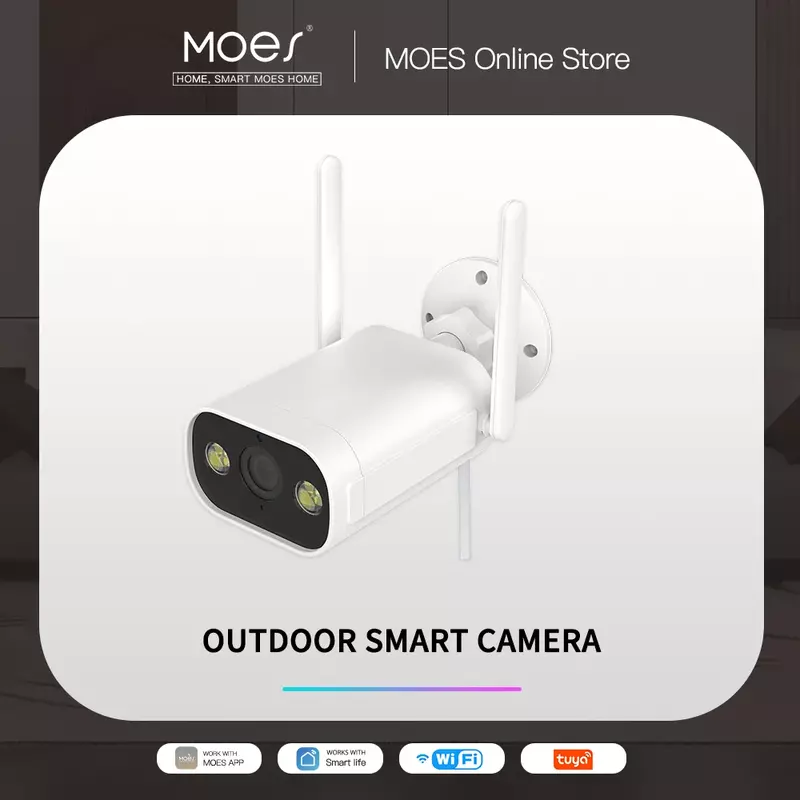 MOES WiFi Smart Outdoor Camera HD 3MP Sound Motion Detection Full Color Night Vision Waterproof Two-Way Audio Security Monitor