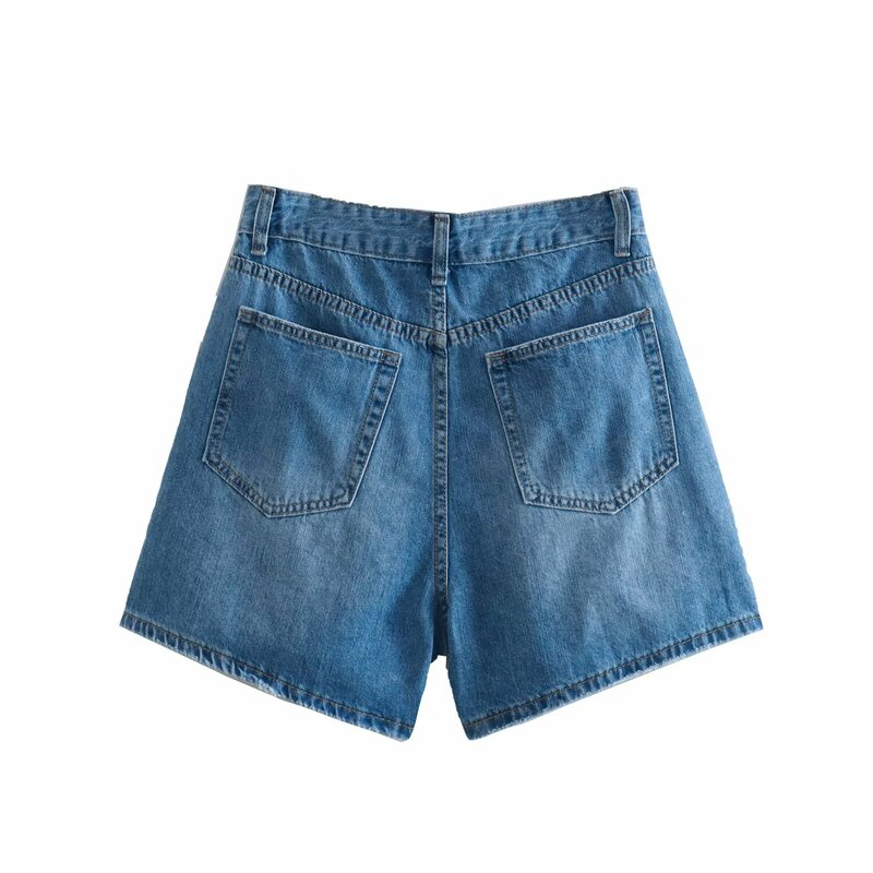 Dave & di Sommer Denim kurze nordische minimalist ische Mode hohe Taille gerade Denim blau Bermuda Shorts Frauen