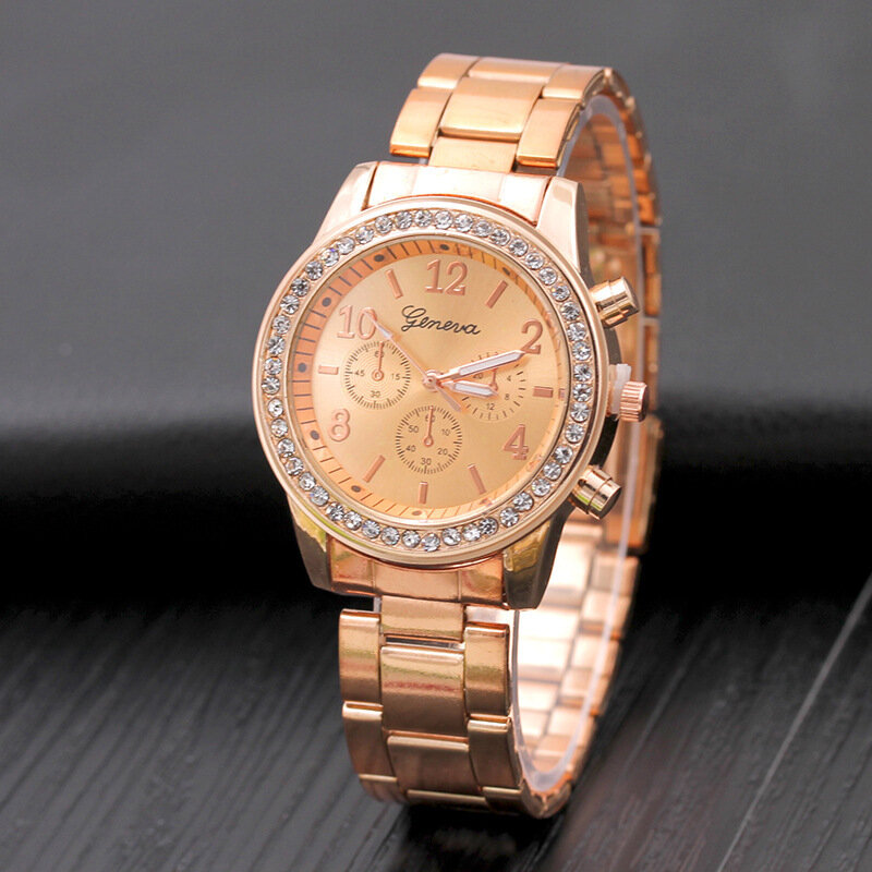 New Leisure Fashion Set Cz Alloy Dial Steel Band Women's Quartz Watch As A Gift For Wife And Friends