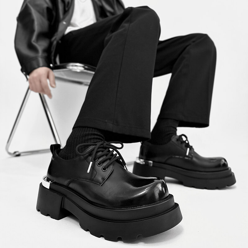 Sapatos italianos de couro com renda para homens, sola grossa Oxfords, sapatos casuais Derby, calçado de plataforma confortável de alta qualidade, original