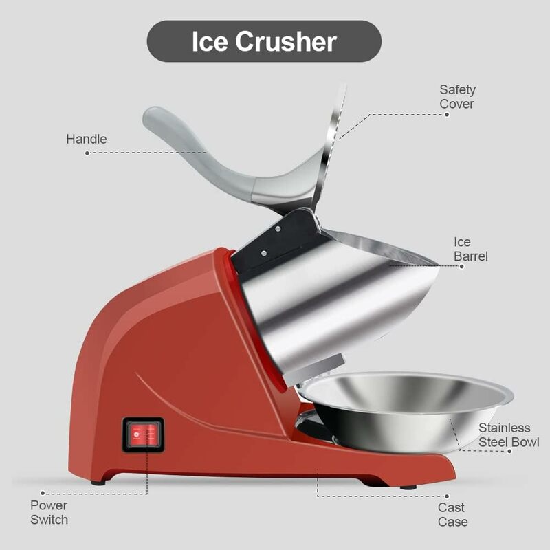 Three Blades Snow Cone Maker Ice Shaver 380W 220lbs/hr Prevent Splash Electric Stainless Steel Shaved Ice Machine Home