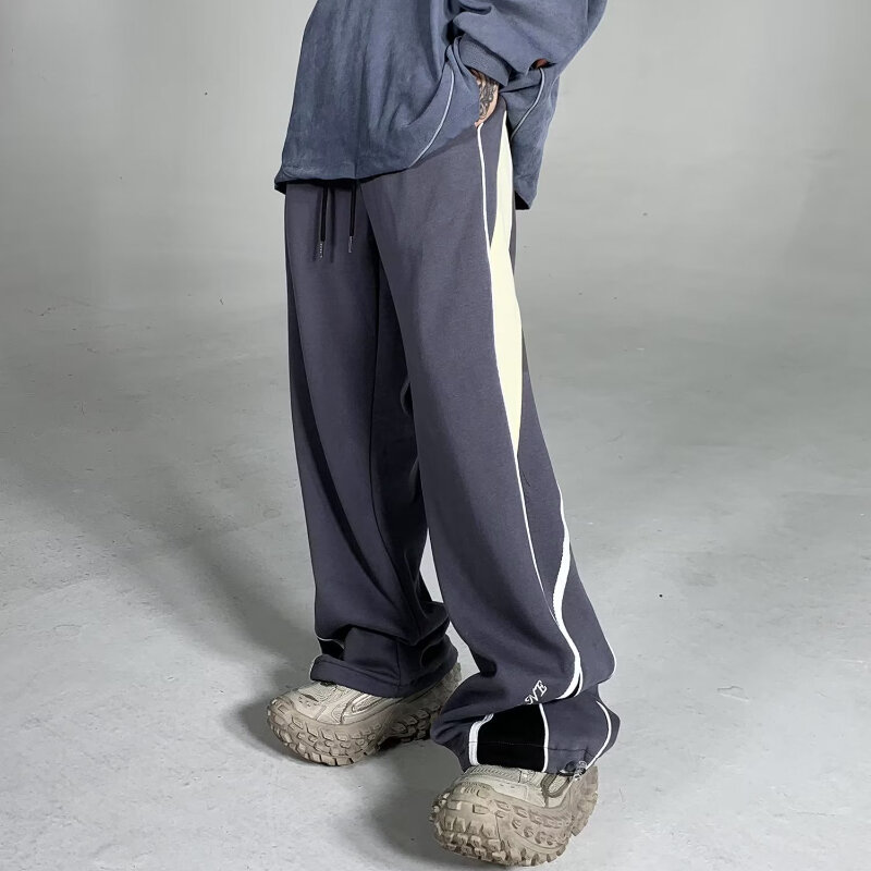 Pantalon décontracté rétro américain pour homme, pantalon de survêtement à rayures, jambe droite, taille haute, mode printemps et automne, 03