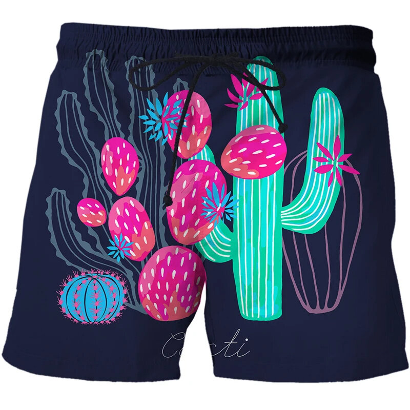 Short de plage imprimé plantes cactus 3D pour hommes, maillot de bain cool, streetwear vintage, pantalon de planche, mode Harajuku, été, nouveau