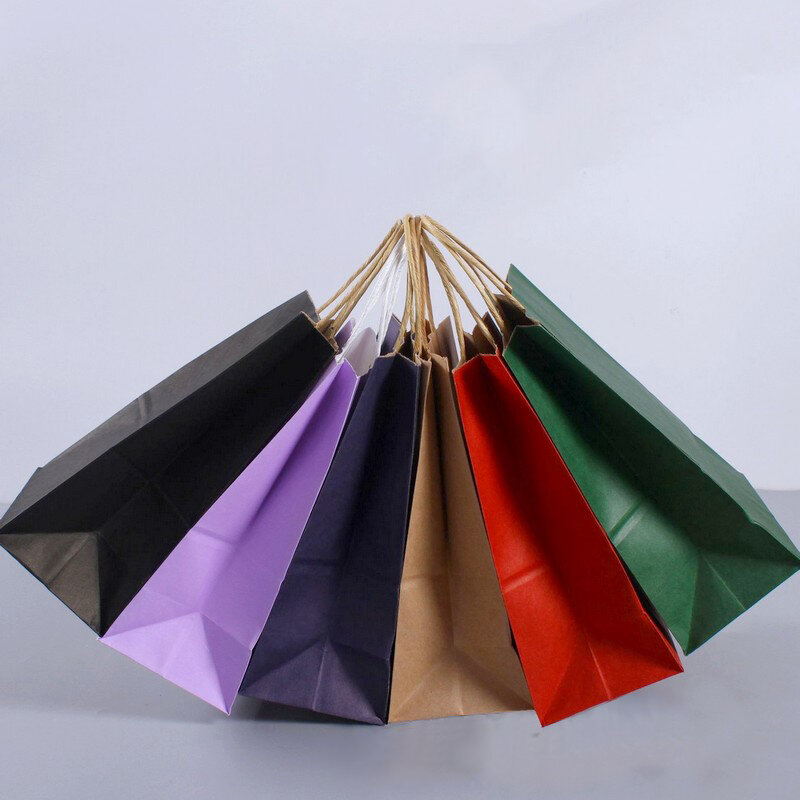 Bolsa de papel multifunción con asas para compras, bolsa de embalaje de papel kraft de color suave, para regalo, Festival, DIY, 10/30/50 piezas