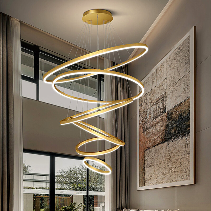 Plafonnier LED suspendu au design moderne, éclairage d'intérieur, luminaire décoratif de plafond, idéal pour un salon ou des escaliers